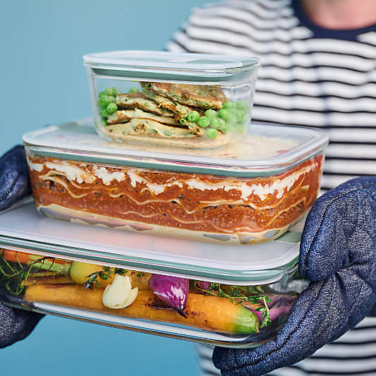 Mepal EASYCLIP 3-Piece Rectangular Glass Food Storage Set, Small