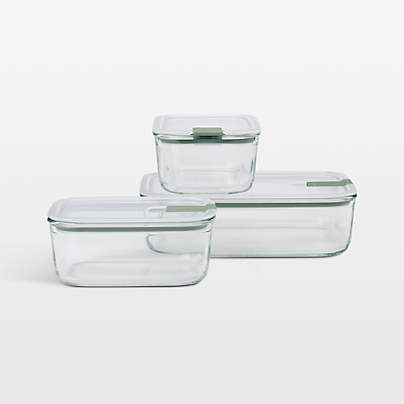 Mepal EASYCLIP 3-Piece Rectangular Glass Food Storage Set, Small