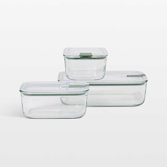Mepal EASYCLIP 3-Piece Rectangular Glass Food Storage Set, Small