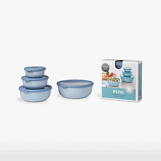 Mepal Shallow Round Nordic Blue Multi-Bowls, Set of 4