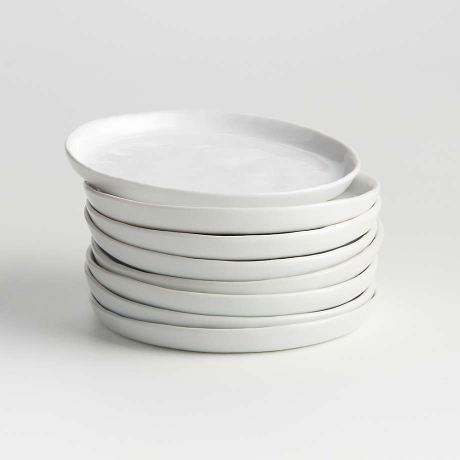 Mercer White Round Ceramic Appetizer Plates, Set of 8 | Crate & Barrel