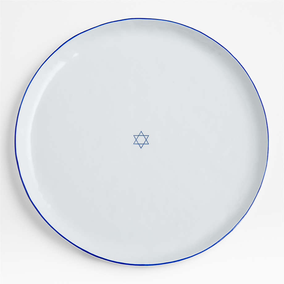 Mercer Blue Rim Star of David Platter | Crate & Barrel