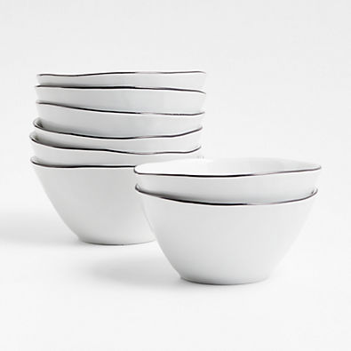 View Mercer Black Rim Porcelain Cereal Bowls, Set of 8 details