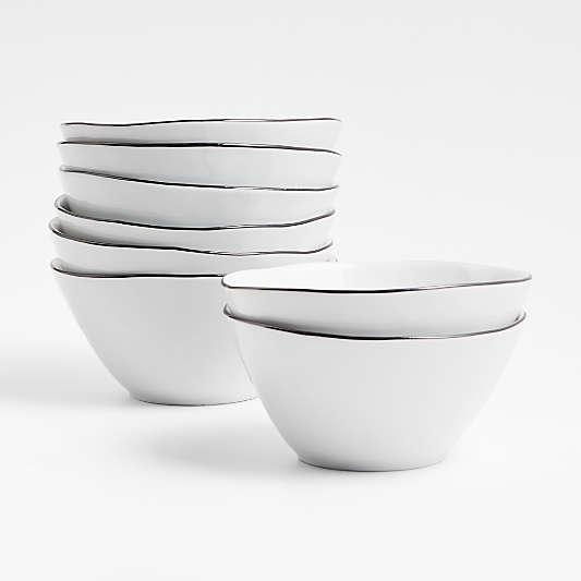 Mercer Black Rim Porcelain Cereal Bowls, Set of 8