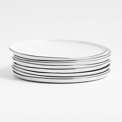 View Mercer Black Rim Round Porcelain Dinner Plates, Set of 8 details