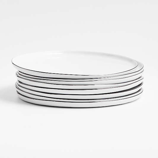 Mercer Black Rim Round Porcelain Dinner Plates, Set of 8