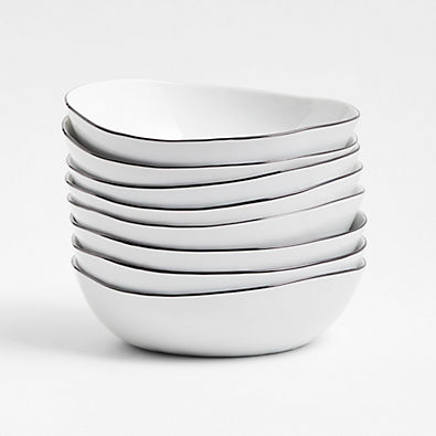 View Mercer Black Rim Porcelain Low Bowls, Set of 8 details