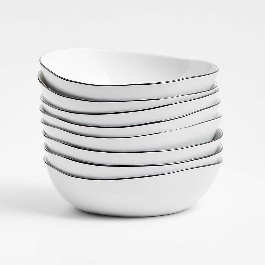 Mercer Black Rim Ceramic Dinner Bowls, Set of 8 + Reviews | Crate & Barrel