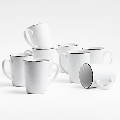 View Mercer 14-oz. Black Rim Porcelain Mugs, Set of 8 details