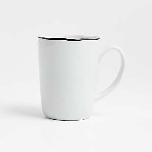 White Café Latte Mug Bold Black Writing Tea Coffee Ceramic White Cup 12 oz.