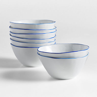 View Mercer Blue Rim Porcelain Cereal Bowls, Set of 8 details