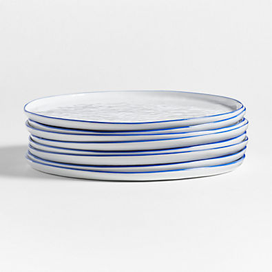 View Mercer Blue Rim Round Porcelain Dinner Plates, Set of 8 details
