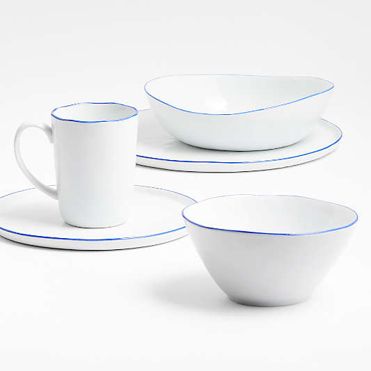 Mercer Blue Rim Porcelain Cereal Bowls, Set of 8