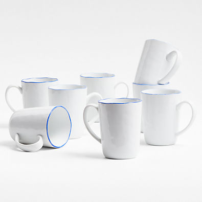 View Mercer 14-oz. Blue Rim Porcelain Mugs, Set of 8 details