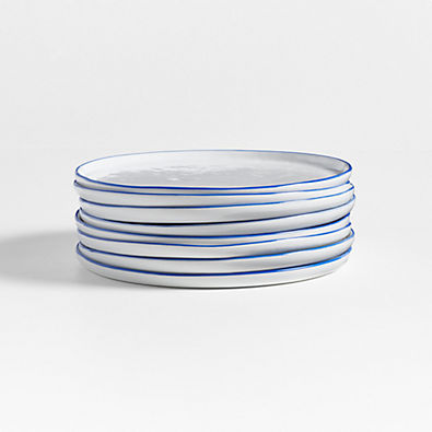 View Mercer Blue Rim Round Porcelain Salad Plates, Set of 8 details