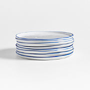 Mercer Blue Rim Round Porcelain Salad Plates, Set of 8