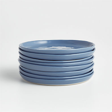 View Mercer Denim Blue Round Porcelain Appetizer Plates, Set of 8 details