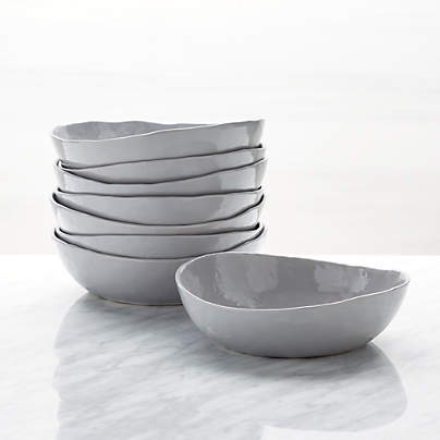 Mercer Grey Porcelain Low Bowls, Set of 8