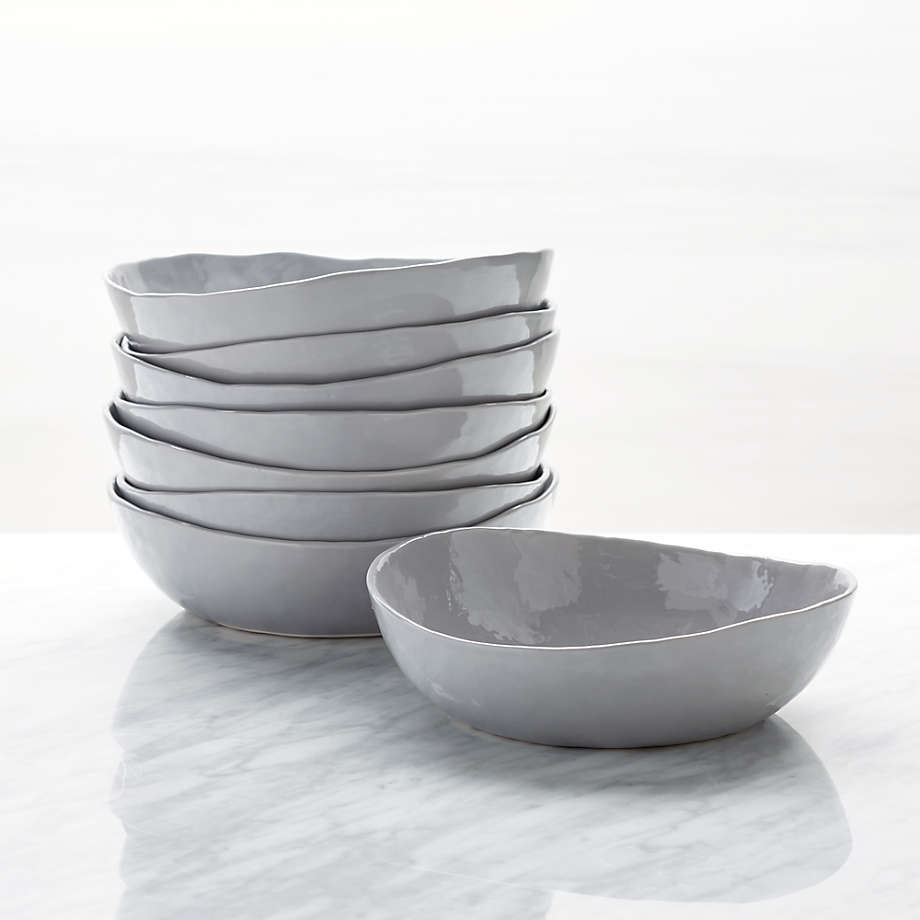 Mercer Grey Ceramic Low Bowls, Set of 8 | Crate & Barrel