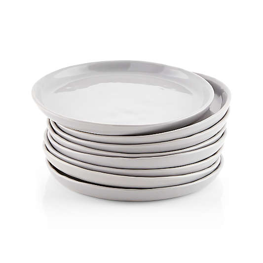 Mercer Grey Round Porcelain Appetizer Plates, Set of 8