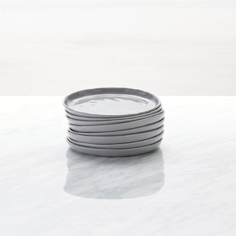 Mercer Grey Round Porcelain Appetizer Plates, Set of 8