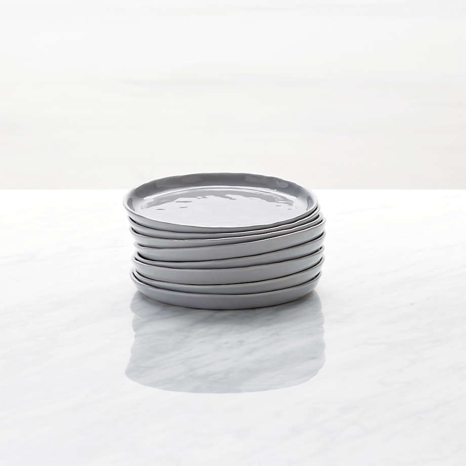 Mercer Grey Round Ceramic Appetizer Plates, Set of 8 | Crate & Barrel