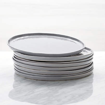 Mercer Grey Round Porcelain Dinner Plates, Set of 8