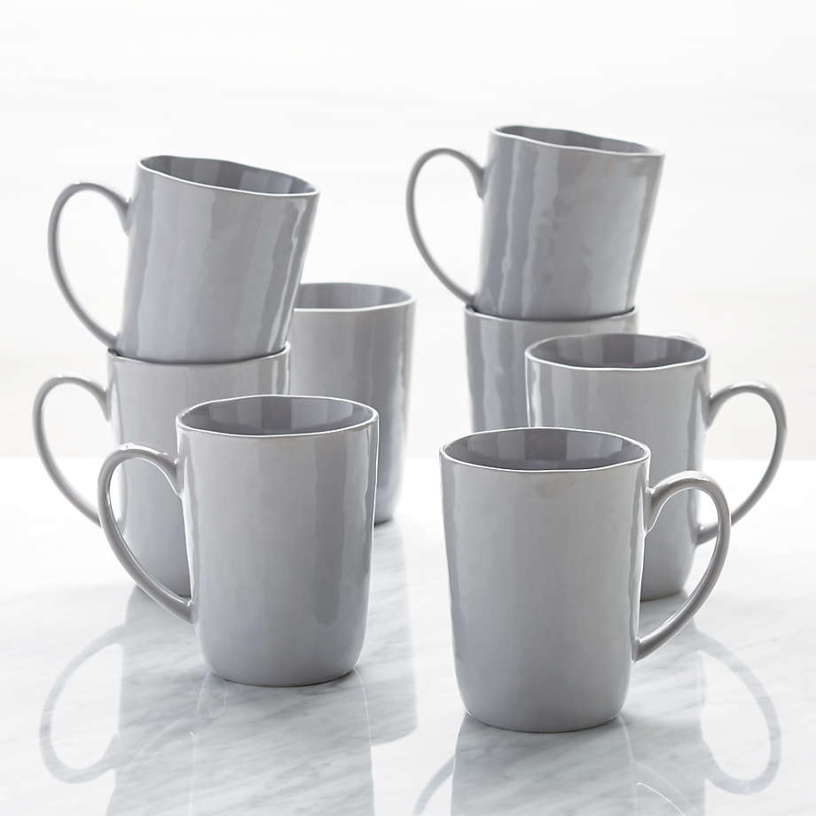 Mercer Grey Porcelain Mugs, Set of 8