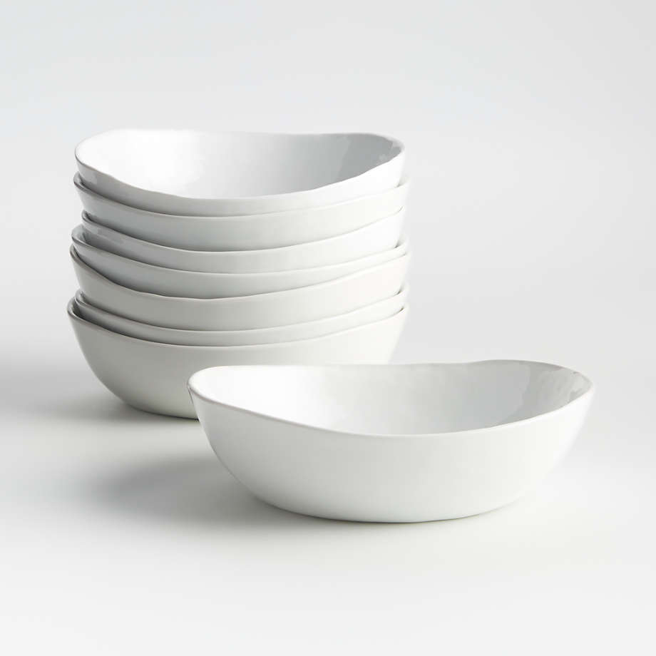 Mercer White Porcelain Low Bowls, Set of 8 | Crate & Barrel