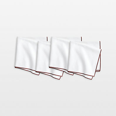 View Merrow Stitch Cider Burgundy Organic Cotton Napkins, Set of 4 details