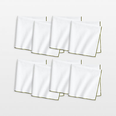 View Merrow Stitch Olive Green Organic Cotton Napkins, Set of 8 details