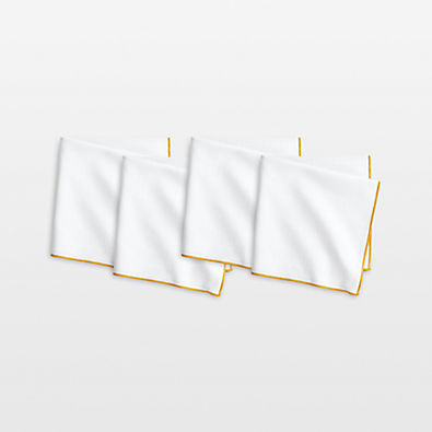 View Merrow Stitch Savanna Yellow Organic Cotton Napkins, Set of 4 details