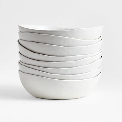 View Mercer Matte White Porcelain Low Bowls, Set of 8 details