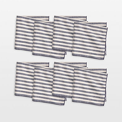 View Merrow Stitch Navy Blue Stripe Napkins, Set of 8 details