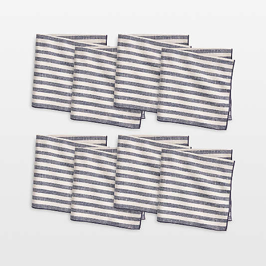 Merrow Stitch Navy Blue Stripe Napkins, Set of 8