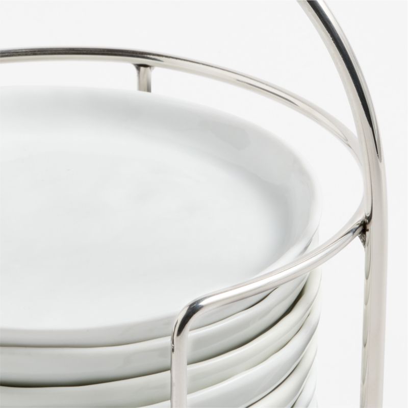 Mercer White Round Porcelain Appetizer Plates with Stainless Steel Stand, Set of 10 - image 3 of 4