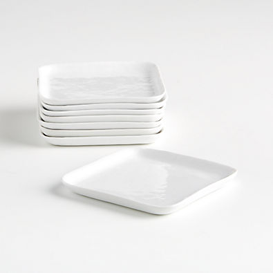 View Mercer White Square Porcelain Appetizer Plates, Set of 8 details