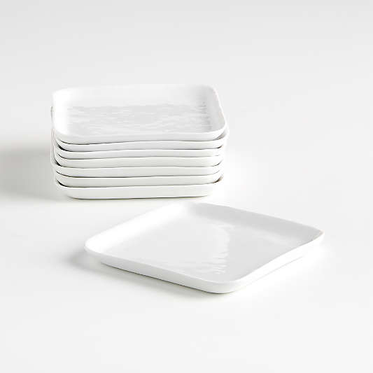 Mercer White Square Porcelain Appetizer Plates, Set of 8