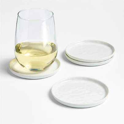 Mercer White Round Porcelain Coasters, Set of 4