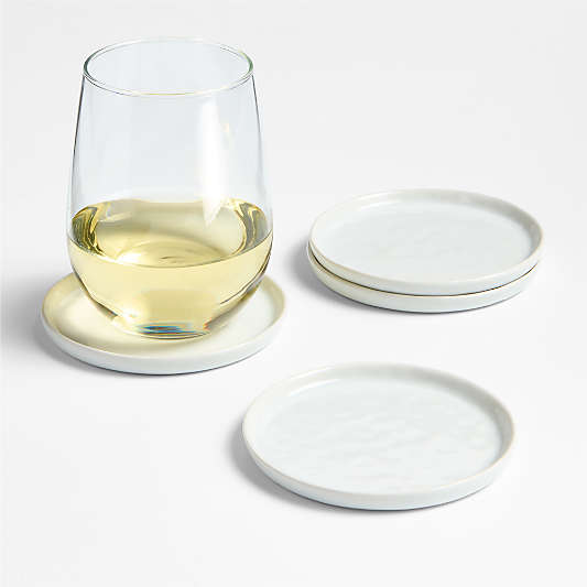 Mercer White Round Porcelain Coasters, Set of 4