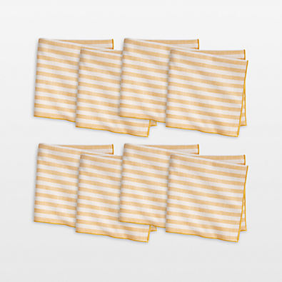 View Merrow Stitch Yellow Stripe Napkins, Set of 8 details