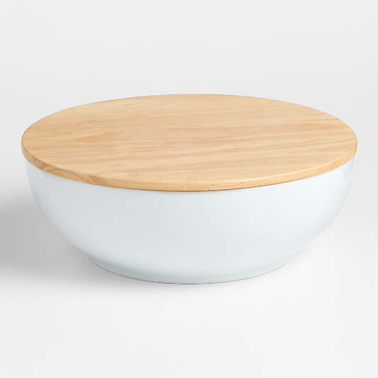 Merge Porcelain Serving Bowl with Wood Lid