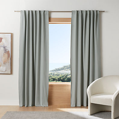 View Mist Blue Organic Cotton Merrow Stitch Blackout Window Curtain Panel 52"x84" details