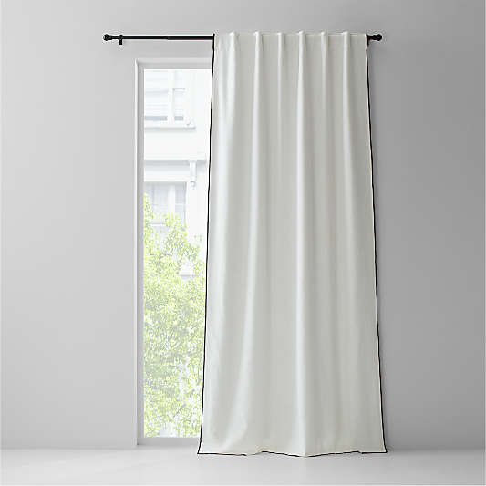 Crisp White Merrow Stitch Organic Cotton Blackout Window Curtain Panel 52"x96"