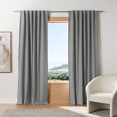 Pebble Grey Merrow Stitch Organic Cotton Blackout Window Curtain Panel 52"x108"
