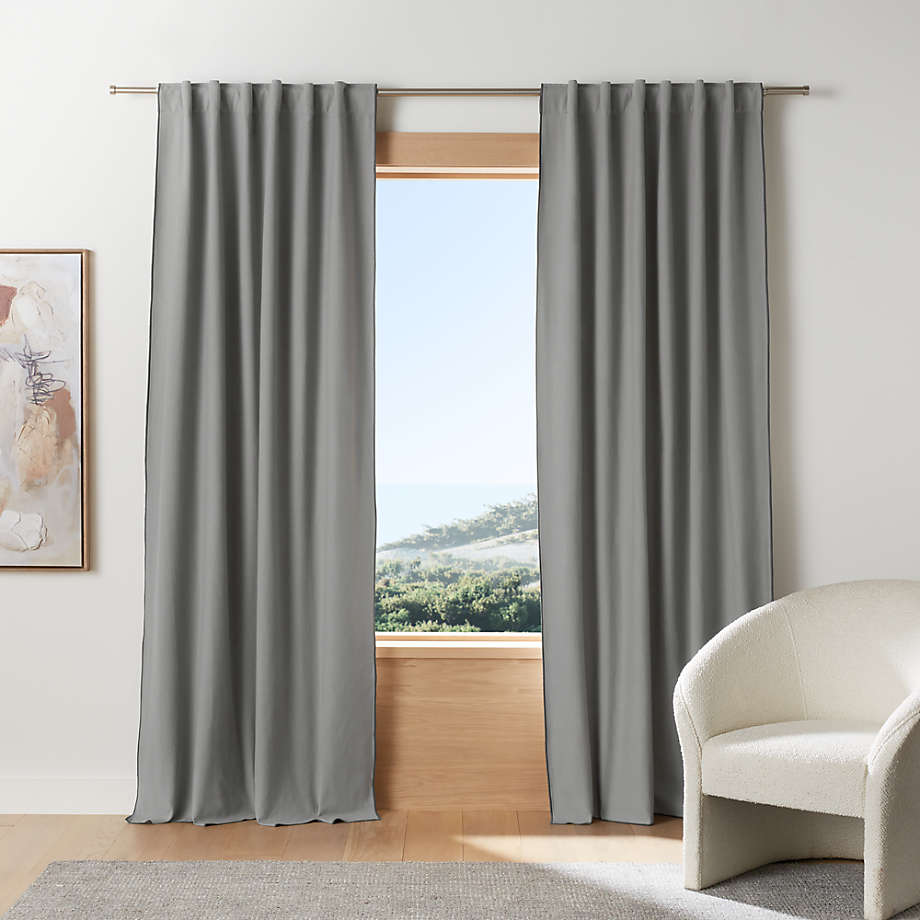 Merrow Stitch Organic Cotton Pebble Grey Blackout Curtain Panel 52