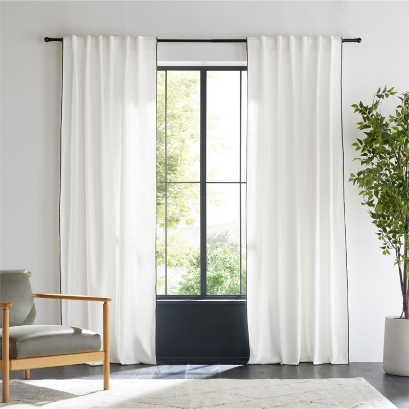 Crisp White Merrow Stitch Organic Cotton Blackout Window Curtain