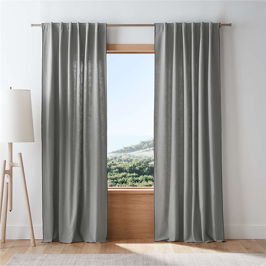 Merrow Stitch Organic Cotton Pebble Grey Curtain Panel 52"x84" + Reviews Crate & Barrel Canada