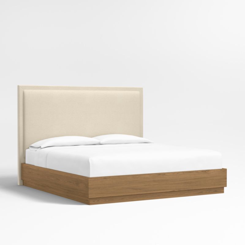 Meraux 56" Ivory Upholstered King Headboard with Batten Brown Oak Bed Base - image 3 of 7