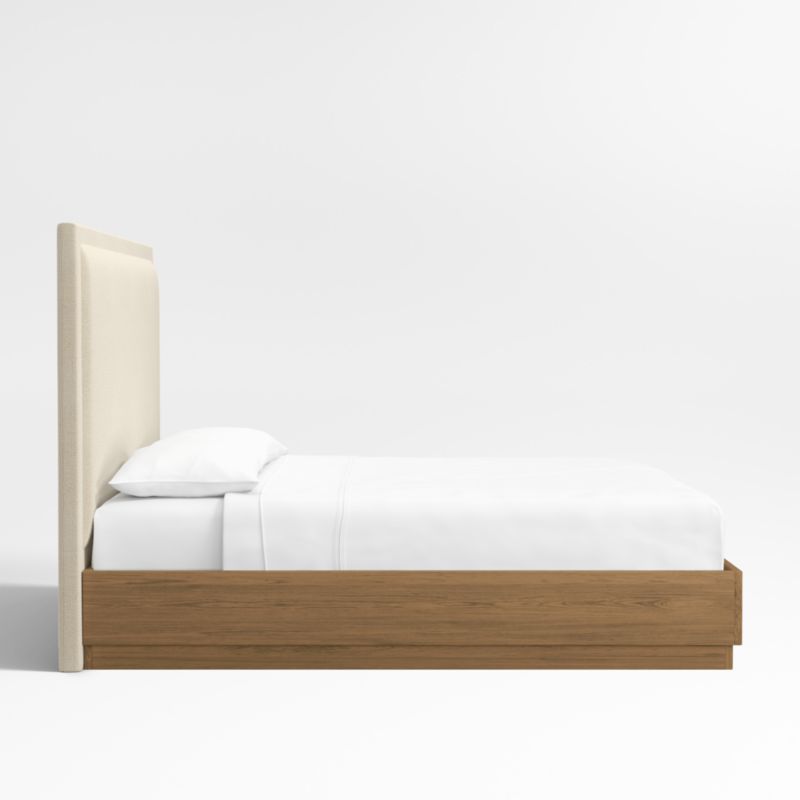 Meraux 56" Ivory Upholstered King Headboard with Batten Brown Oak Bed Base - image 4 of 7